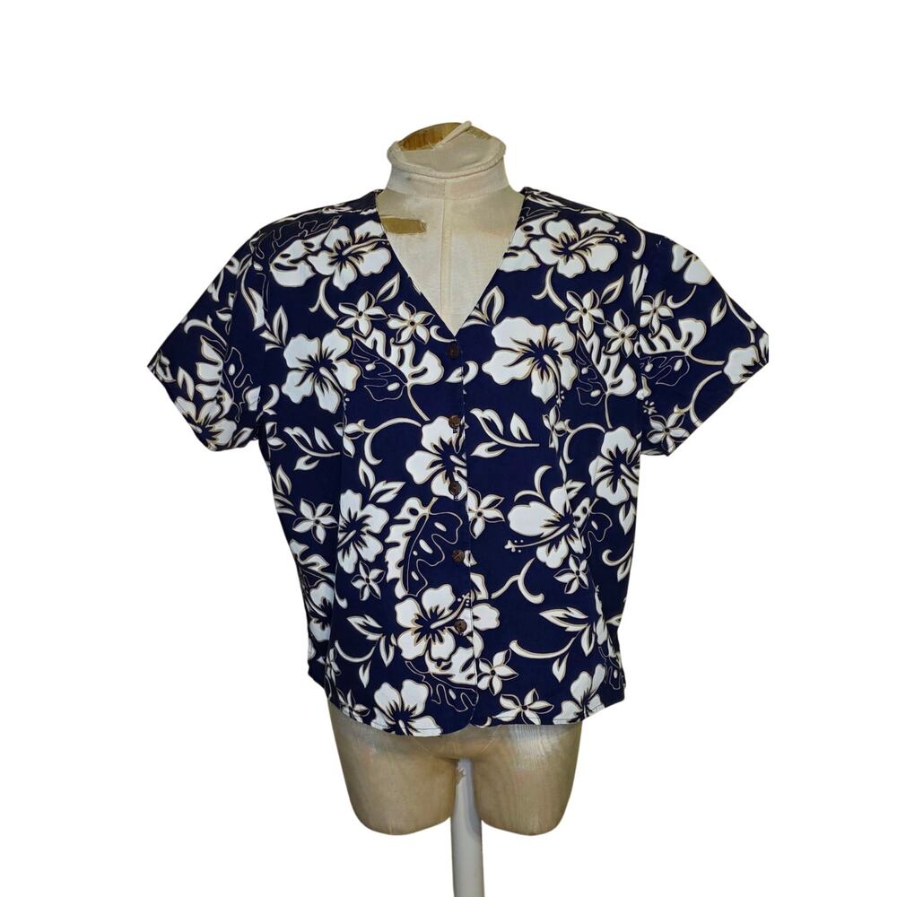 Vintage Womensā Hilo Hattie Cropped Hawaiian Shirt Size Large Made In Hawaii